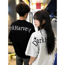 批发美式潮牌情侣装字母刺绣重磅t恤<b class='q'>男装</b>夏季短袖宽松青少年高端上衣