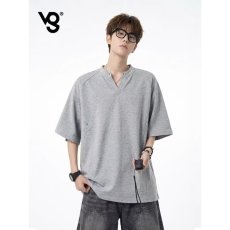 批发2026新款美式<b class='q'>短袖</b>T恤<b class='q'>男生</b>夏季V领百搭半袖港风潮流痞帅五分袖潮