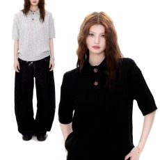 批发<b class='q'>女</b>士短袖<b class='q'>针织衫</b>2026夏季针织绞花设计通勤时尚休闲毛衣潮