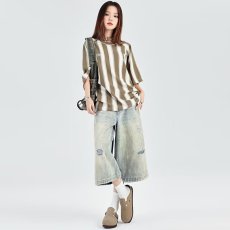 批发夏季美式休闲水洗复古牛仔短裤男宽松直筒破洞浅蓝色百搭五分裤子