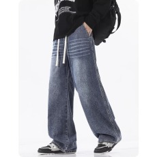 批发复古牛仔裤男夏季薄款宽松休闲直筒裤潮流美式水洗做旧垂感阔腿裤