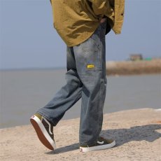 批发日系复古高街深蓝色直筒牛仔裤男2023秋季宽松休闲水洗工装长裤子