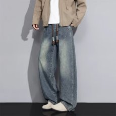 批发美式阔腿牛仔裤男弯刀裤2026春季新款高腰宽松显瘦垂感休闲拖地裤