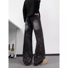 批发扎染泼墨牛仔裤男女夏季新款美式高街复古做旧宽松直筒阔腿裤<b class='q'>时尚</b>