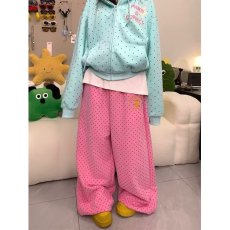 批发美式复古波点满印阔腿卫裤男女宽松休闲慵懒垂感直筒长裤