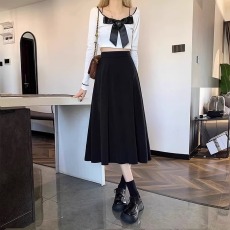 批发美式复古大码胖mm法式新款中长款高腰显瘦a字<b class='q'>裙</b>黑色女生大摆<b class='q'>伞</b><b class='q'>裙</b>