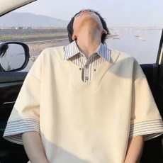 批发假两件男士polo衫短袖夏季2026新款衬衫痞帅高级感半拉链<b class='q'>t</b><b class='q'>恤</b>男款