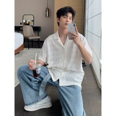 批发【夏季透气衬衫】痞帅男生短袖高级感古巴领薄衬衣夏天休闲情侣衫