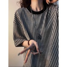 批发小香风气质圆领女针织衫夏季新款百搭宽松撞色冰丝短袖薄款上衣潮