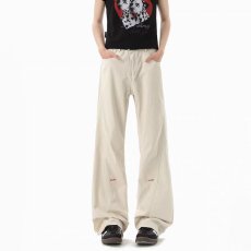 批发美式刺绣微喇纯棉牛仔裤<b class='q'>男</b>秋冬潮牌设计感<b class='q'>裤子</b>斜切修身窄版直筒裤