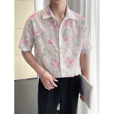 批发CS127小众设计感男士<b class='q'>时尚</b>衬衫花朵镂空<b class='q'>个性</b>短袖花衬衣夏潮男穿搭