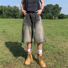 批发水洗牛仔短裤<b class='q'>男</b>夏季美式复古炸街痞帅<b class='q'>裤子</b>高街潮牌宽松阔腿五分裤