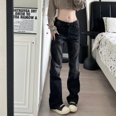 批发美式高街水洗复古春秋微喇叭牛仔裤宽松直筒垂坠感<b class='q'>裤子</b>潮流<b class='q'>男</b>女