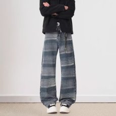 批发慵懒风撞色条纹阔腿裤<b class='q'>男</b>女2026新款爆春季百搭直筒休闲长<b class='q'>裤子</b>