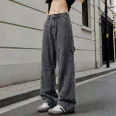 批发美式斜切微喇牛仔裤<b class='q'>男</b>款春夏季新款显瘦弯刀<b class='q'>裤子</b>直筒伐木工装裤