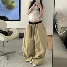 批发夏季日系复古纯色宽松褶皱阔腿裤<b class='q'>男</b>女百搭直筒松紧腰休闲长<b class='q'>裤子</b>