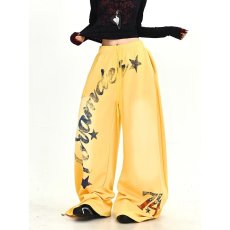 批发美式复古撞色星星印花弯刀卫裤女爵士舞<b class='q'>运动</b>裤子宽松阔腿裤潮