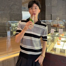 批发短袖男款polo衫夏季休闲针织<b class='q'>T</b><b class='q'>恤</b><b class='q'>男士</b>时尚修身黑白条纹<b class='q'>翻领</b>上衣