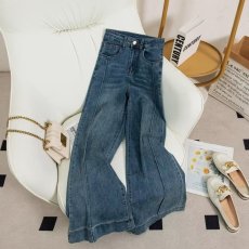 批发蓝色微喇<b class='q'>牛仔裤</b>女春季新款胖mm梨形身材高腰显瘦<b class='q'>弹力</b>不贴腿喇叭裤