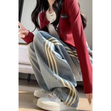 批发三条杠牛仔裤女款2026新款直筒宽松裤子美式高街复古<b class='q'>休闲</b>长裤