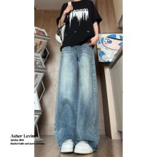 批发美式复古蓝弯刀<b class='q'>牛仔裤</b>男春秋款<b class='q'>弹力</b>微喇裤高街cleanfit直筒裤