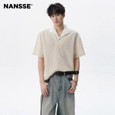 批发美式硬汉麻花针织polo衫肌肉<b class='q'>男</b>修身弹力短袖翻领<b class='q'>卫衣</b>紧袖工装t恤