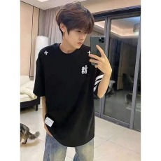 批发美式条纹夏季高级小众oversize宽松情侣上衣字母刺绣短袖<b class='q'>t</b><b class='q'>恤</b><b class='q'>男</b>潮