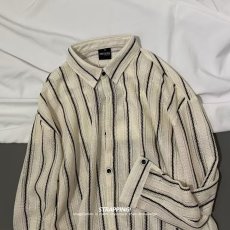 批发2026美式条纹长袖<b class='q'>衬衫</b>春秋学生日常防晒通勤简约<b class='q'>休闲</b>薄外套<b class='q'>男</b>女