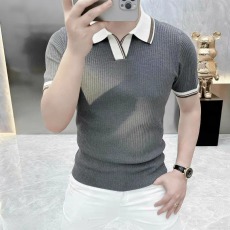 批发百搭高端<b class='q'>通勤</b>感男士正肩针织POLO衫拼色海鸥领肌理感T恤衫ins新款