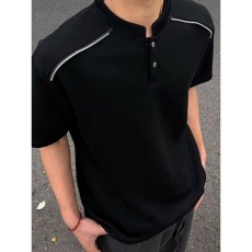 批发灰色亨利衫立领polo衫上衣<b class='q'>男</b>款20255夏季拼接解构纯色大码短袖<b class='q'>t</b><b class='q'>恤</b>