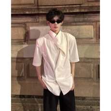 批发<b class='q'>厨师</b>夏季衬衫薄款女士短袖透气男女白色厨房食堂食品厂工作<b class='q'>服</b>衬衣