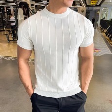 批发欧洲站冰丝针织<b class='q'>卫衣</b><b class='q'>男</b>欧货高端圆领短袖丝光棉t恤莫代尔打底衫潮