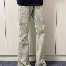 批发黄泥色微喇<b class='q'>牛仔裤</b>男款美式复古风解构拼接裤中大童修身直筒裤