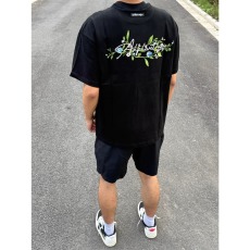 批发美式潮牌花卉刺绣新中式短袖<b class='q'>t</b><b class='q'>恤</b>男款夏季宽松纯棉重磅情侣装上衣