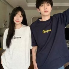 批发美式简约字母印花短袖男2026夏季重磅<b class='q'>T</b><b class='q'>恤</b>宽松休闲落肩袖体恤半袖