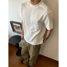 批发美式复古肌理感提花短袖<b class='q'>T</b><b class='q'>恤</b>男女宽松休闲半袖上衣潮