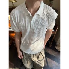 批发美式复古针织polo衫男薄款透气修身短袖设计感<b class='q'>t</b><b class='q'>恤</b>麻花针织线衣