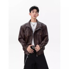 批发美式高街机车服皮夹克外套<b class='q'>男</b>潮牌宽松休闲防风痞帅短款立领pu<b class='q'>皮衣</b>