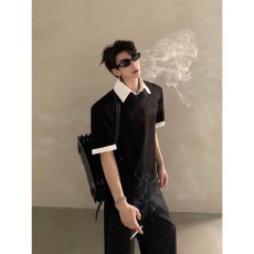 批发ins美式正肩短袖polo衫男夏季高级感衬衫翻领<b class='q'>T</b><b class='q'>恤</b>痞帅半袖百搭日系