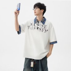 批发美式复古水洗牛仔POLO领短袖男街头潮牌赛车风设计感<b class='q'>T</b><b class='q'>恤</b>