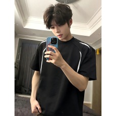 批发美式解构拼接设计短袖男夏季高级感正肩<b class='q'>t</b><b class='q'>恤</b>重磅半袖上衣