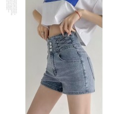 批发牛仔短裤女ins夏薄款弹力<b class='q'>紧身</b>贴标a字裤打底外穿提臀直筒阔腿短裤