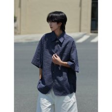 批发日系清新百搭薄款纯棉宽松格子短袖衬衫中大<b class='q'>男童</b>夏<b class='q'>季</b>翻领衬衣外套
