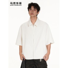 批发HTTAOSUP夏季学院风白衬衫短袖男<b class='q'>街头</b>宽松百搭情侣jk翻领衬衣外套