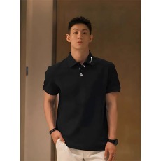 批发美式黑色轻奢<b class='q'>男士</b>短袖polo衫夏季痞帅花卉刺绣t恤<b class='q'>正</b>肩重磅半截袖
