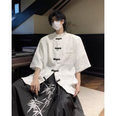 批发新中式国风短袖<b class='q'>衬衫</b>男2024夏季新款设计感小众宽松中山装<b class='q'>衬衣</b>外套