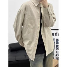 批发卡其色复古<b class='q'>长袖</b><b class='q'>衬衫</b>男秋季薄款日系cityboy简约纯色工装<b class='q'>衬衣</b>外套