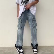 批发美式工装<b class='q'>牛仔裤</b><b class='q'>男生</b>款2026新款十字架印花裤子直筒宽松阔腿长裤