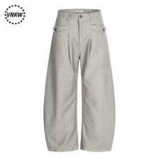 批发美式复古灰色西裤男女设计感小众解构宽松显瘦直筒阔腿弯刀运动裤