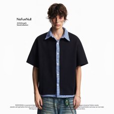 批发2026美式假两件开衫卫衣男<b class='q'>春</b>夏季潮牌拼接翻领休闲外套百搭